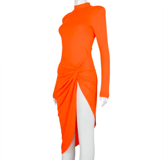 Wrap Side Split Bodycon Midi Dresses Long Sleeve for Women Fall 2020 Garment Night Partywear Autumn Flowers